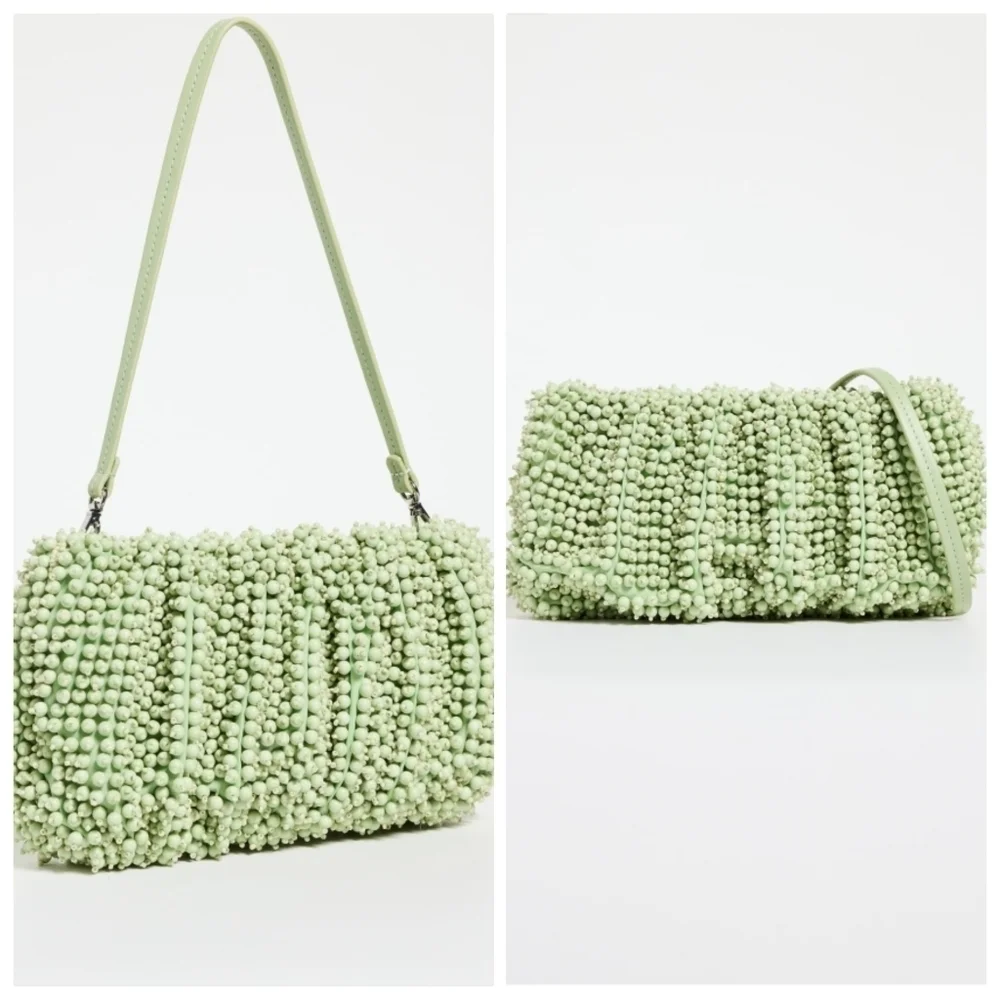 New Staud Beaded Bean Convertible Matcha Shoulder Handbag NWT - Picture 3 of 14